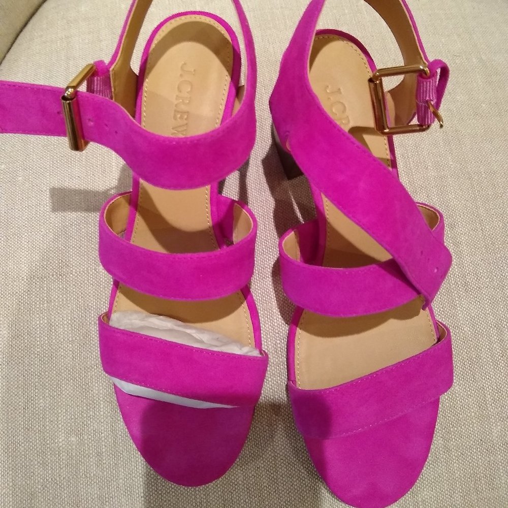 J Crew Three-Strap Stacked Heel Sandals